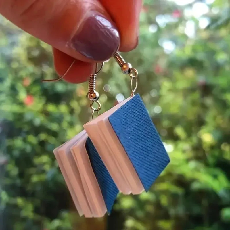 Three-dimensional Book Pendant Earrings for Women - choice of colours.