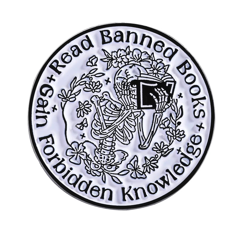Read Banned Books Floral Skeleton Enamel Pin