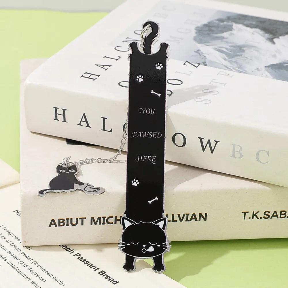 Cute Cat Metal Bookmarks with Chain, ‘You Pawsed Here’ Quote Page Markers, Whimsical Feline Stationery for Book & Cat Lovers