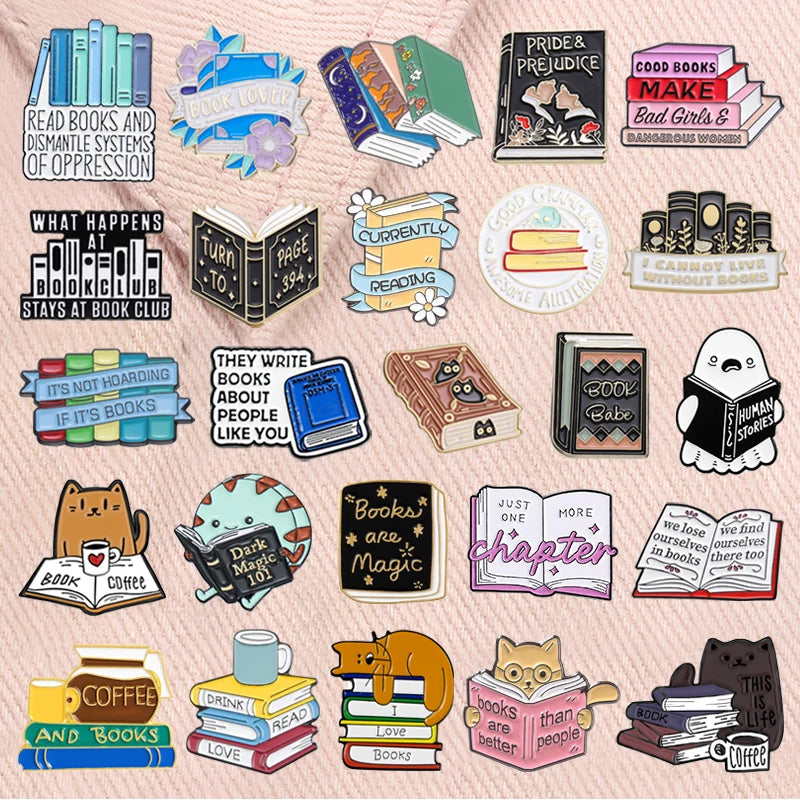Enamel pins for book lovers.  Choice of designs.