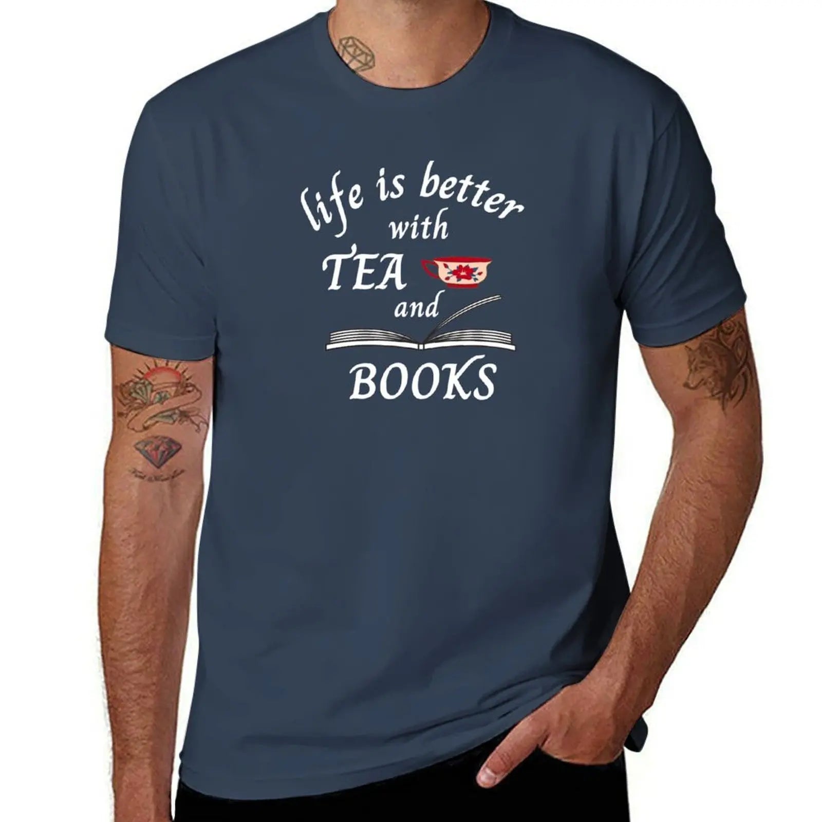 curl up with a good book and a lovely cup of tea T-Shirt printed t shirts for man t shirt men 100% cotton luxury brand T-Shirt