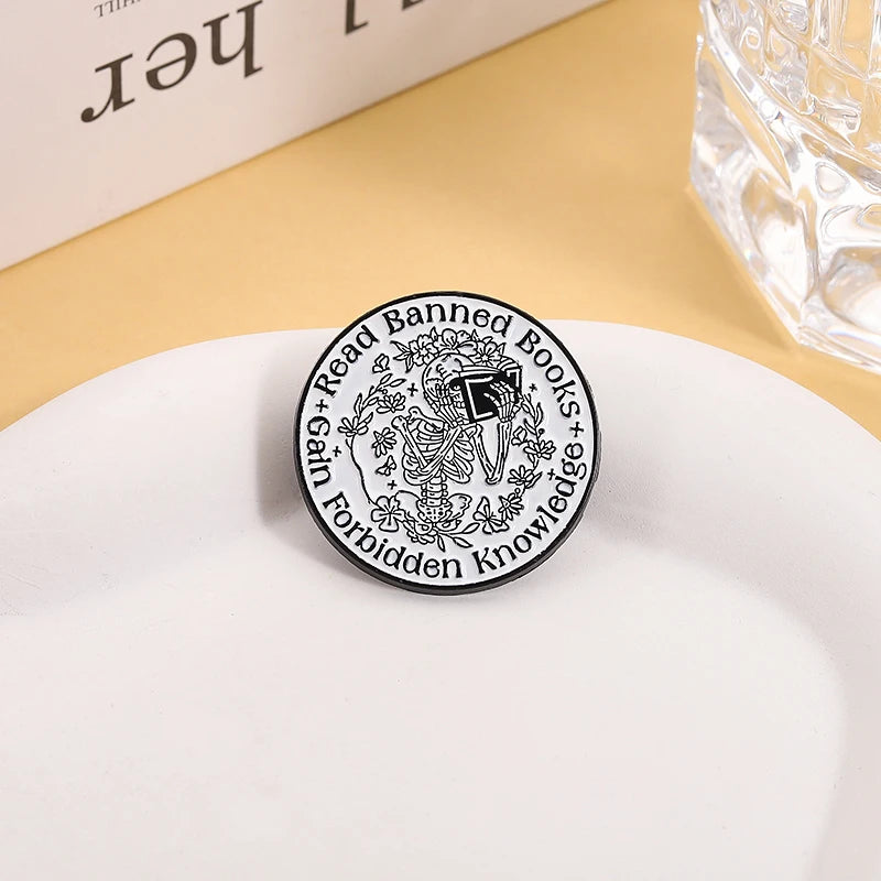Read Banned Books Floral Skeleton Enamel Pin
